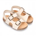 Nobuck leather sandals BIO style with velcro strap and side buckles for kids.