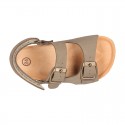 Nobuck leather sandals BIO style with velcro strap and side buckles for kids.