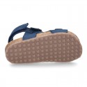 Nobuck leather sandals BIO style with velcro strap and side buckles for kids.