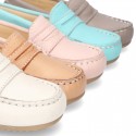 EXTRA SOFT Nappa leather moccasin shoes in pastels colors for little kids.