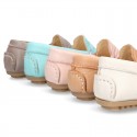 EXTRA SOFT Nappa leather moccasin shoes in pastels colors for little kids.