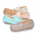 EXTRA SOFT Nappa leather moccasin shoes in pastels colors for little kids.