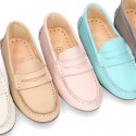 EXTRA SOFT nappa leather moccasin shoes in pastel colors.