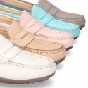 EXTRA SOFT nappa leather moccasin shoes in pastel colors.