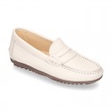 EXTRA SOFT nappa leather moccasin shoes in pastel colors.
