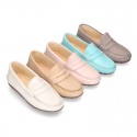 EXTRA SOFT nappa leather moccasin shoes in pastel colors.