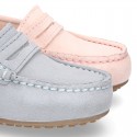 Classic SOFT SUEDE leather Moccasin shoes with detail mask in pastel colors.