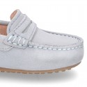 Classic SOFT SUEDE leather Moccasin shoes with detail mask in pastel colors.