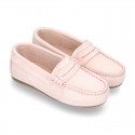 Classic SOFT SUEDE leather Moccasin shoes with detail mask in pastel colors.