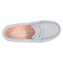 Classic SOFT SUEDE leather Moccasin shoes with detail mask in pastel colors.