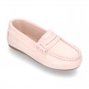 Classic SOFT SUEDE leather Moccasin shoes with detail mask in pastel colors.