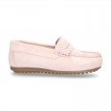 Classic SOFT SUEDE leather Moccasin shoes with detail mask in pastel colors.