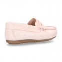 Classic SOFT SUEDE leather Moccasin shoes with detail mask in pastel colors.