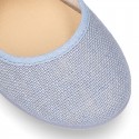 Girl LINEN canvas Ballet Flat shoes or Mary Jane shoes angel style with big ribbon closure.