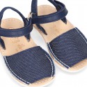 Little JEANS canvas Menorquina sandals combined with soft leather and with velcro strap.