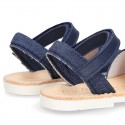 Little JEANS canvas Menorquina sandals combined with soft leather and with velcro strap.