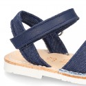 Little JEANS canvas Menorquina sandals combined with soft leather and with velcro strap.