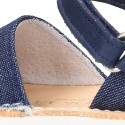 Little JEANS canvas Menorquina sandals combined with soft leather and with velcro strap.