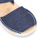 Little JEANS canvas Menorquina sandals combined with soft leather and with velcro strap.