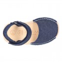 Little JEANS canvas Menorquina sandals combined with soft leather and with velcro strap.