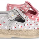 CHICKS print canvas little T-Strap shoes espadrille style for babies.