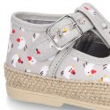 CHICKS print canvas little T-Strap shoes espadrille style for babies.