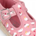 CHICKS print canvas little T-Strap shoes espadrille style for babies.