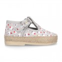 CHICKS print canvas little T-Strap shoes espadrille style for babies.