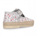 CHICKS print canvas little T-Strap shoes espadrille style for babies.