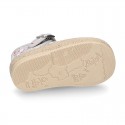 CHICKS print canvas little T-Strap shoes espadrille style for babies.