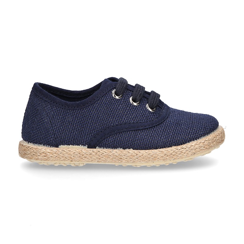 LINEN canvas Bamba type espadrille shoes with ties closure. V039 ...