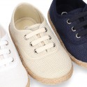 LINEN canvas Bamba type espadrille shoes with ties closure.