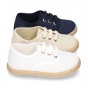 LINEN canvas Bamba type espadrille shoes with ties closure.