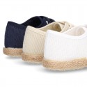 LINEN canvas Bamba type espadrille shoes with ties closure.