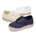 LINEN canvas Bamba type espadrille shoes with ties closure.