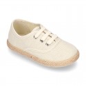 LINEN canvas Bamba type espadrille shoes with ties closure.