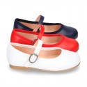 New Extra soft Nappa leather stylized Mary Janes with buckle fastening.