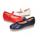 New Extra soft Nappa leather stylized Mary Janes with buckle fastening.