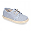 LINEN canvas Laces up shoes espadrille style in pastel colors.