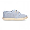 LINEN canvas Laces up shoes espadrille style in pastel colors.