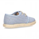 LINEN canvas Laces up shoes espadrille style in pastel colors.