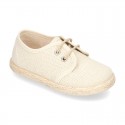 LINEN canvas Laces up shoes espadrille style in pastel colors.