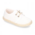 LINEN canvas Laces up shoes espadrille style in pastel colors.