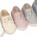 LINEN canvas Laces up shoes espadrille style in pastel colors.