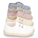 LINEN canvas Laces up shoes espadrille style in pastel colors.