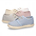 LINEN canvas Laces up shoes espadrille style in pastel colors.