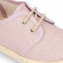 LINEN canvas Laces up shoes espadrille style in pastel colors.