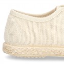 LINEN canvas Laces up shoes espadrille style in pastel colors.