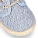 LINEN canvas Laces up shoes espadrille style in pastel colors.