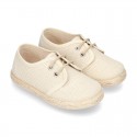 LINEN canvas Laces up shoes espadrille style in pastel colors.